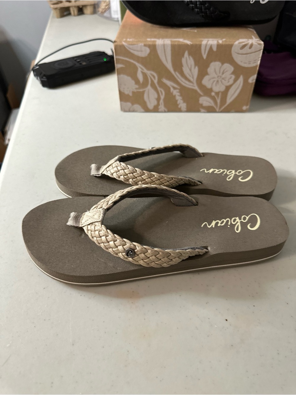 Cobian Woven Strap Flip Flops in Taupe - Picture 2 of 4